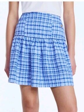 Light Blue Plaid Tiered Mini Skirt - Women